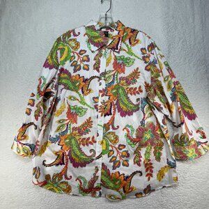 Lauren Ralph Lauren Shirt Womens Size 1X Floral 3/4 Sleeve No Button Cuff Cotton